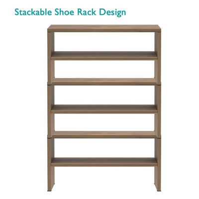 Mahmayi 2-Tier Stackable Shoe Rack, Wooden 2-Shelf Shoe Shoes Organizer Storage Shelf for Entryway Hallway Bathroom and Living Room - Light Imperia