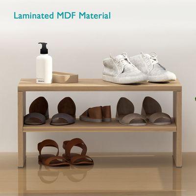 Mahmayi 2-Tier Stackable Shoe Rack, Wooden 2-Shelf Shoe Shoes Organizer Storage Shelf for Entryway Hallway Bathroom and Living Room - Light Imperia