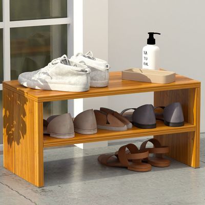 Buy Mahmayi 2 Tier Stackable Shoe Rack Wooden 2 Shelf Shoe Shoes Organizer Storage Shelf for Entryway Hallway Bathroom and Living Room Light Walnut Online Danube Home UAE