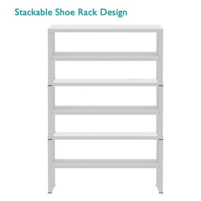 Mahmayi 2-Tier Stackable Shoe Rack, Wooden 2-Shelf Shoe Shoes Organizer Storage Shelf for Entryway Hallway Bathroom and Living Room - White