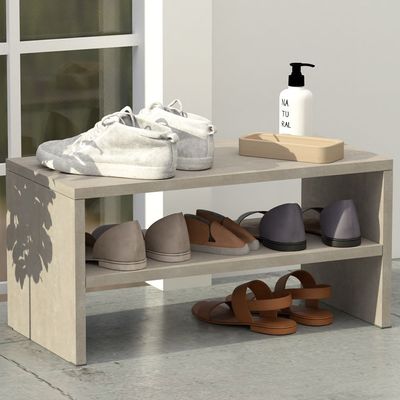 Mahmayi 2-Tier Stackable Shoe Rack, Wooden 2-Shelf Shoe Shoes Organizer Storage Shelf for Entryway Hallway Bathroom and Living Room - White Concrete