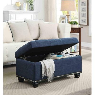 Tufted Rectangle Storage Ottoman Pouffes Footrest Stool with 4 Wooden Legs