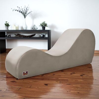 Modern Armless Wooden Chaise Lounge for Lounging, Yoga, and Stretching ( Beige )