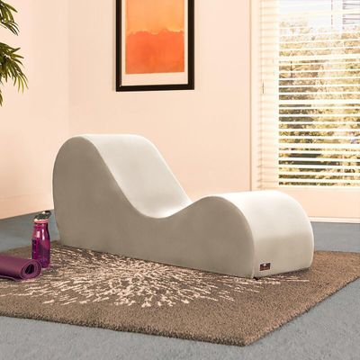 Modern Armless Wooden Chaise Lounge for Lounging, Yoga, and Stretching ( Beige )