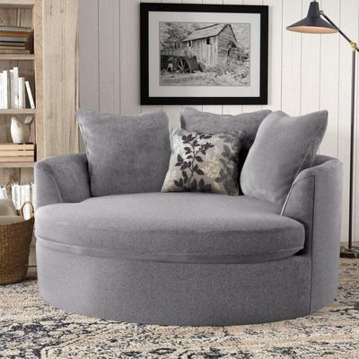 Wooden Twist Velvet Round Solid Wood Barrel Sofa Chair ( Silver )