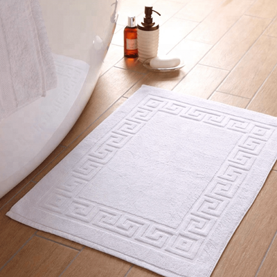 Magnolia Bath Mat (50 x 80 Cm)  White Greek Design Dobby 100% Cotton --Set of 1 (800 gsm) (1000 gsm)