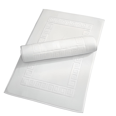 سجادة حمام  ماغنوليا (50 × 80 سم) تصميم مفتاح يوناني أبيض دوبي 100% قطن - مجموعة من 2 (800 جرامًا للمتر المربع) (1000 جرامًا للمتر المربع)