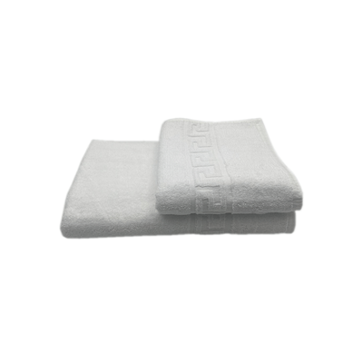 Magnolia Hand Towel ((50 x 80 cm)) Bath Towel (70 x 140 cm)  White G Dobby 100% Cotton -Set Of 2 (600 gsm)