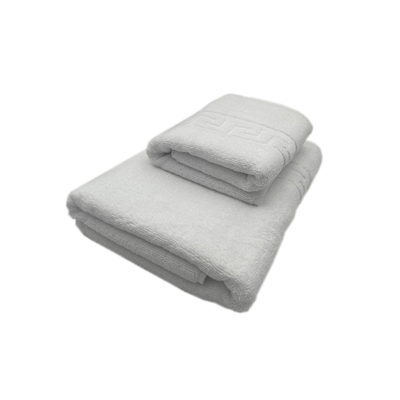 Magnolia Hand Towel (50 x 100 cm) Bath Towel (70 x 140 cm)  White G Dobby 100% Cotton -Set Of 2 (600 gsm)