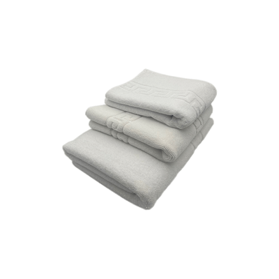 Magnolia Hand Towel ((50 x 80 cm)) Bath Towel (70 x 140 cm) Bath Mat ((50 x 80 cm))  White G Dobby 100% Cotton -Set Of 3 (600 gsm)