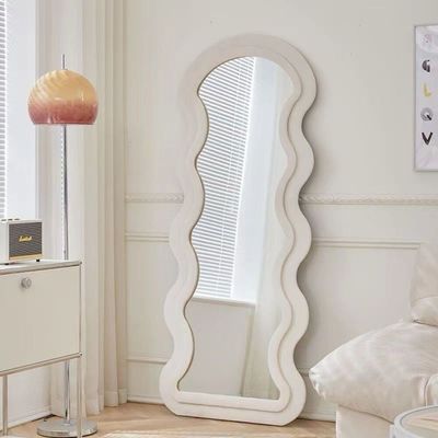 Irregular Wavy Frame Mirror, Full Length Wall Standing Mirror - Off-White