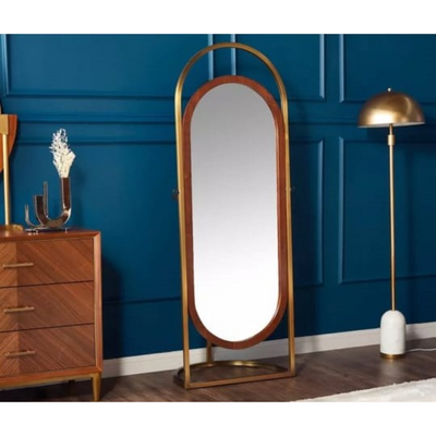 Full Length Mirror, Oval Shape Mirror with Hangers from Behind and Stainless Steel Frame.