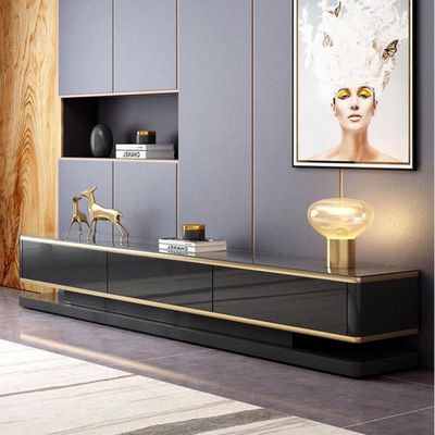 Luxurious Living Room Table Set, Coffee Table Center Table, TV Unit, Two Side Tables Attractive Design Storage Drawers Durable Materials, Gold Frame - Black