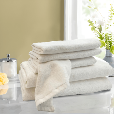 Iris Hand Towel (50 x 80 Cm) Bath Towel (70 x 140 Cm) White 100% Cotton -Set of 6 (600 Gsm)