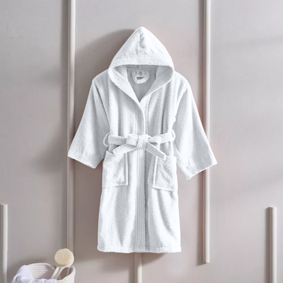 Iris Bathrobe 6 YEAR White Terry 100% Cotton -Set of 1 (400 Gsm)