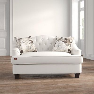 Wooden Recessed Arm Loveseat Sofa 2 Seater, Beige (Walnut Legs)