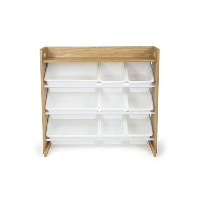 Homesmiths Natural Wood/White Toy Organizer with Shelf and 9 Storage Bins, Perfect for Home, Play Schools and Kindergarten "D39.37cm x W86.36cm x H78.74cm