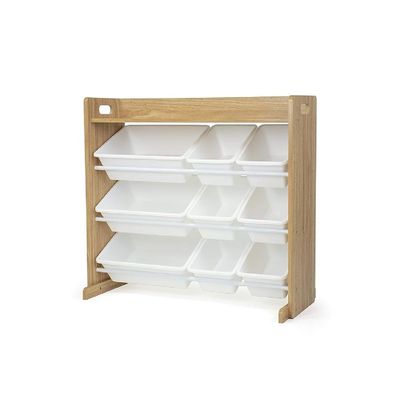 Homesmiths Natural Wood/White Toy Organizer with Shelf and 9 Storage Bins, Perfect for Home, Play Schools and Kindergarten "D39.37cm x W86.36cm x H78.74cm