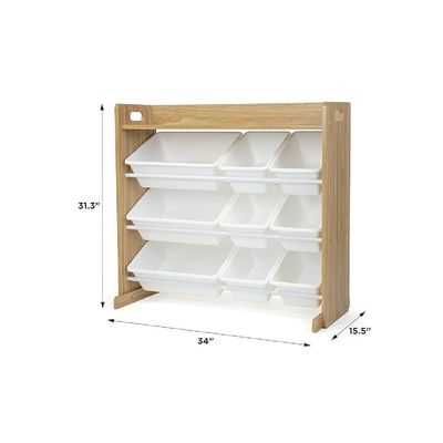 Homesmiths Natural Wood/White Toy Organizer with Shelf and 9 Storage Bins, Perfect for Home, Play Schools and Kindergarten "D39.37cm x W86.36cm x H78.74cm