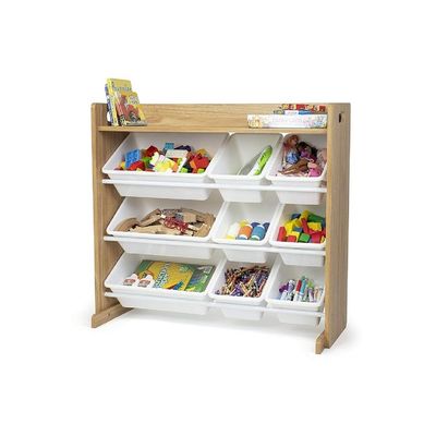 Homesmiths Natural Wood/White Toy Organizer with Shelf and 9 Storage Bins, Perfect for Home, Play Schools and Kindergarten "D39.37cm x W86.36cm x H78.74cm