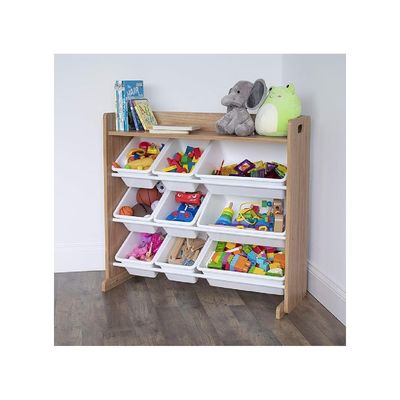 Homesmiths Natural Wood/White Toy Organizer with Shelf and 9 Storage Bins, Perfect for Home, Play Schools and Kindergarten "D39.37cm x W86.36cm x H78.74cm