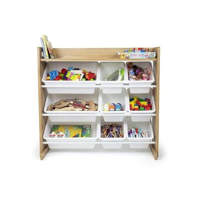 Homesmiths Natural Wood/White Toy Organizer with Shelf and 9 Storage Bins, Perfect for Home, Play Schools and Kindergarten "D39.37cm x W86.36cm x H78.74cm