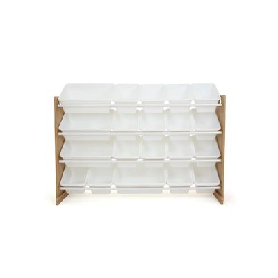 Homesmiths Extra-Large Toy Organizer, Natural Wood / White With 16 Storage Bins, Perfect for Home, Play Schools and Kindergarten D39.37cm X W106.68cm X H88.9cm