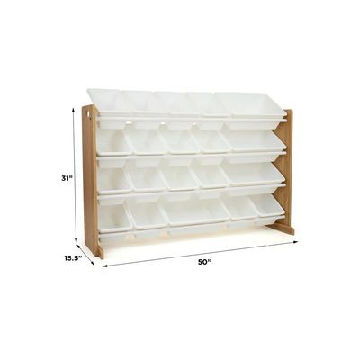 Homesmiths Extra-Large Toy Organizer, Natural Wood / White With 16 Storage Bins, Perfect for Home, Play Schools and Kindergarten D39.37cm X W106.68cm X H88.9cm