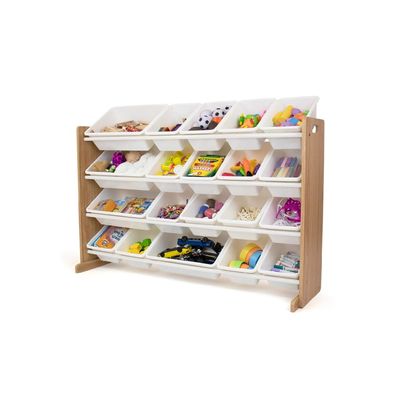 Homesmiths Extra-Large Toy Organizer, Natural Wood / White With 16 Storage Bins, Perfect for Home, Play Schools and Kindergarten D39.37cm X W106.68cm X H88.9cm