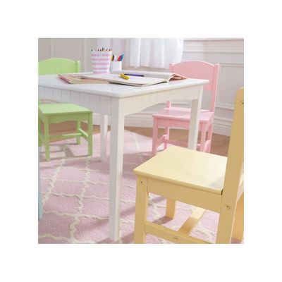 Homesmiths Kid's Wooden 1 Table & 4 Pinewood Chairs Set with Wainscoting Detail, Pastel, Gift for Ages 3-8