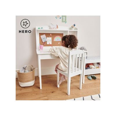 Homesmiths Junior Wooden Study Desk with Shelves & Drawers, White, H114 cm x W90 cm x D60 cm (Chair Not Included)