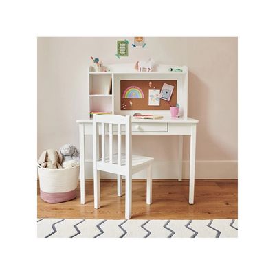 Homesmiths Junior Wooden Study Desk with Shelves & Drawers, White, H114 cm x W90 cm x D60 cm (Chair Not Included)