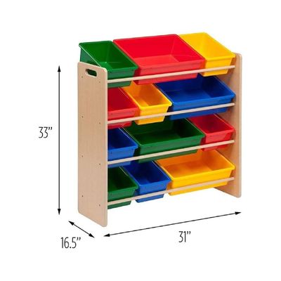 Homesmiths 4-tier Toy Storage Organizer For Kids Beige Color, 12 Multicolor Plastic Bins | Perfect for Home, Play Schools and Kindergarten D39.8Cm x W85.5Cm x H88.3Cm
