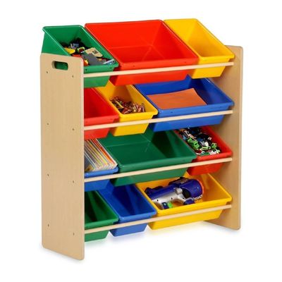 Homesmiths 4-tier Toy Storage Organizer For Kids Beige Color, 12 Multicolor Plastic Bins | Perfect for Home, Play Schools and Kindergarten D39.8Cm x W85.5Cm x H88.3Cm