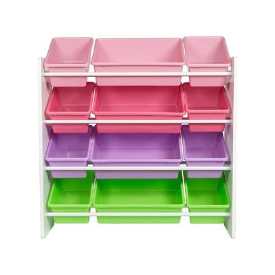 Homesmiths 4-tier Toy Storage Organizer For Kids White Color, 12 Pastel Colors Plastic Bins | Perfect for Home, Play Schools and Kindergarten D39.8Cm x W85.5Cm x H88.3Cm