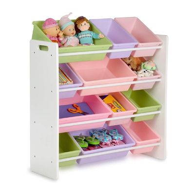 Homesmiths 4-tier Toy Storage Organizer For Kids White Color, 12 Pastel Colors Plastic Bins | Perfect for Home, Play Schools and Kindergarten D39.8Cm x W85.5Cm x H88.3Cm