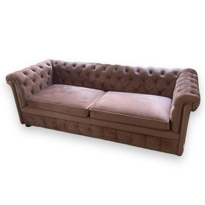 Graceful Velvet 3 Seater Rolled Arm Chesterfield Sofa