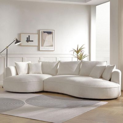 Snowy Curved Luxurious Boucle Fabric 3 Seater Sofa with Soft Comfortable Cushions for Modern Living Room