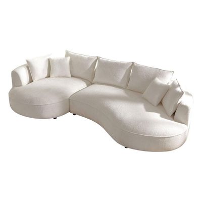 Snowy Curved Luxurious Boucle Fabric 3 Seater Sofa with Soft Comfortable Cushions for Modern Living Room