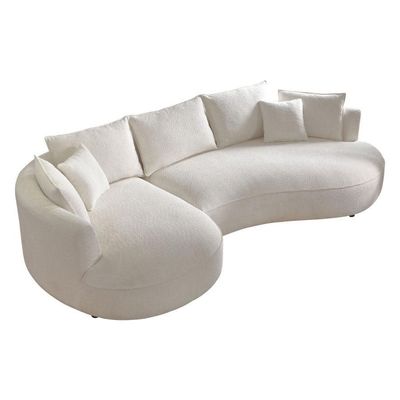 Wooden Twist Snowy Curved Luxurious Boucle Fabric 3 Seater Sofa with Soft Comfortable Cushions for Modern Living Room