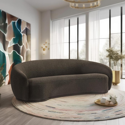Snug Rounded Back Rich Brown Modern Boucle Sofa