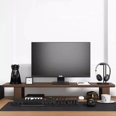 Wooden Twist Walnut Monitor Stand - Modern Desk Organizer, Monitor Raised Shelf Screen Support Stand Office Laptop Cooling Storage Holders 60 cm