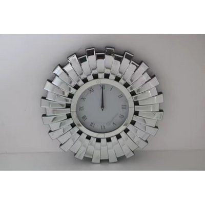  Distinctive Round Glass Mirror Wall Clock in Roman Numerals - Silver