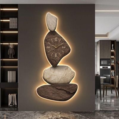 Wooden Large Stone Shape Wall Clock Unique Irregular Home Décor Art Living Room