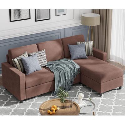 Convertible L-Shaped Wide Reversible Sectional Sofa 3 Seater With Ottoman