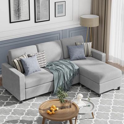 Convertible L-Shaped Wide Reversible Sectional Sofa 3 Seater With Ottoman