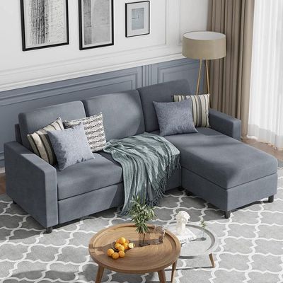 Convertible L-Shaped Wide Reversible Sectional Sofa 3 Seater With Ottoman