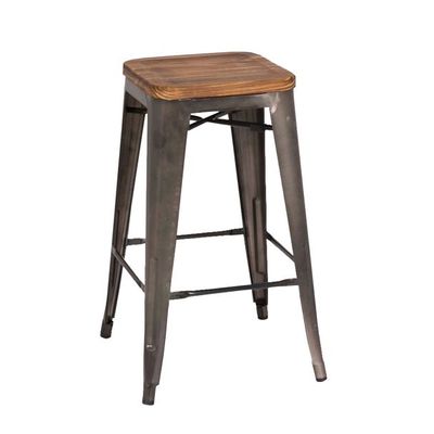 High Metal Bar Stool with Wood Seat AB1192-Brown