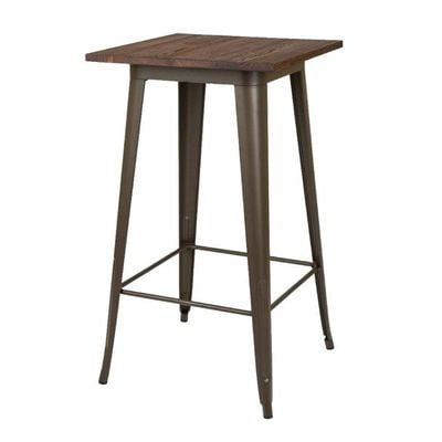 High Metal Bar Stool with Wood Seat AB1193-Brown