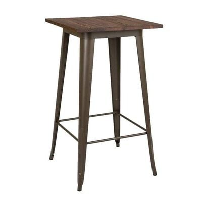 High Metal Bar Stool with Wood Seat AB1193-Brown